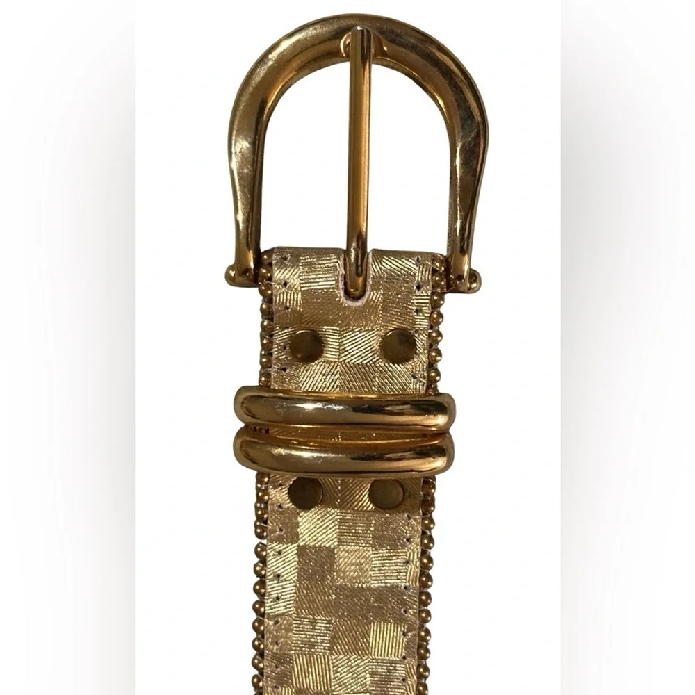 Elite Accessories gold vintage metallic checkerboard belt, size S.